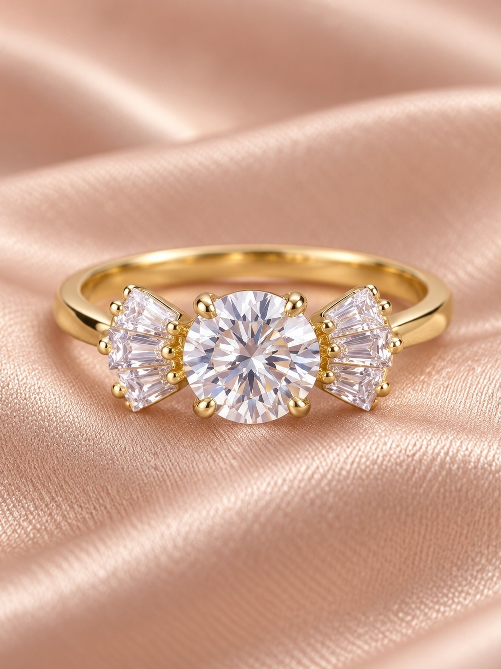 14k. Gold Laminated Three-Stone Cubic Zirconia Ring - Classic Sparkle